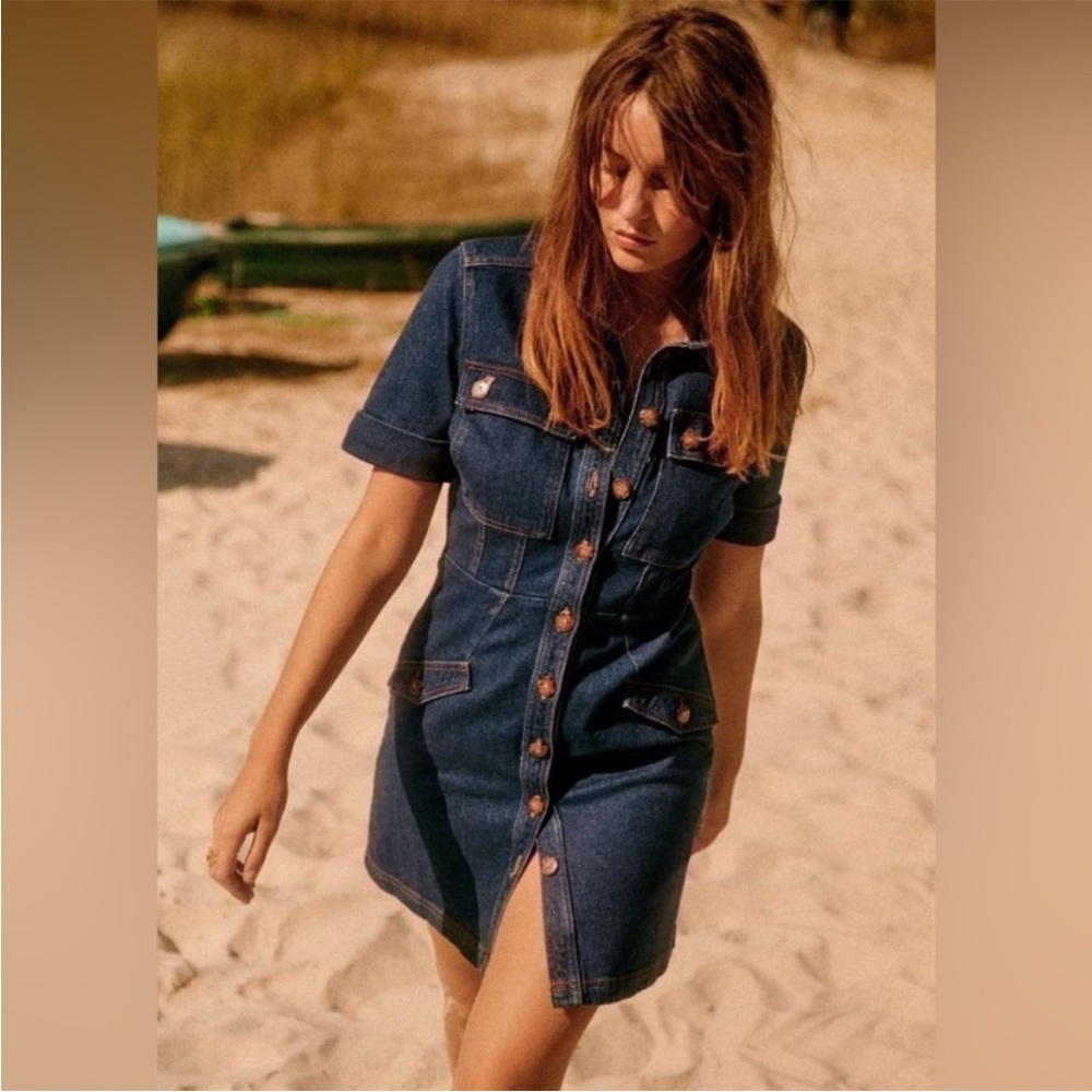 NWOT Sézane Thalys Denim Mini Shirt Dress Size 34 France/ 2 US